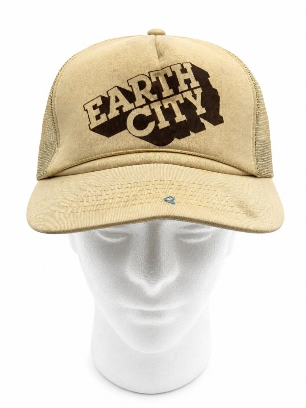 YA-Hoai Mens Earth City Beige Snapback Trucker Mesh Hat Cotton/Polyester Blend